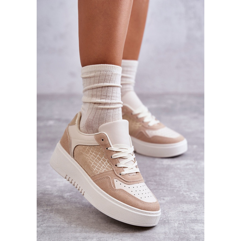 Niedrige Sportschuhe der Frauen auf der Plattform Beige Kyllie 1