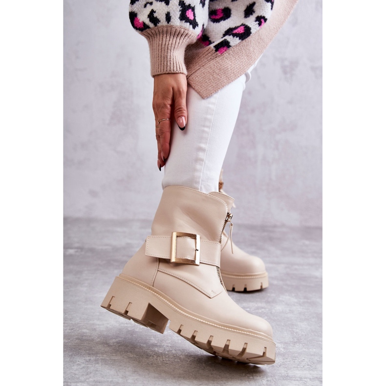 Warme Damenstiefel mit Reißverschluss Beige Torey 1