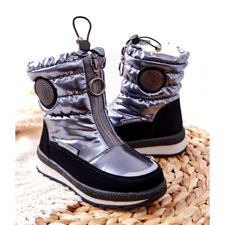 Evento Schneestiefel Kniehohe Stiefel für Kinder Miss❤E 21DZ23-4324 Grau schwarz silber- 3