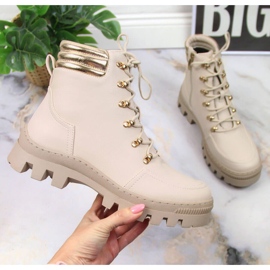 Wanderschuhe für Damen, beige Plattformarbeiter, Potocki 1