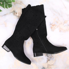 M. DASZYŃSKI Durchbrochene Wildlederstiefel für Damen Daszyński schwarz 1