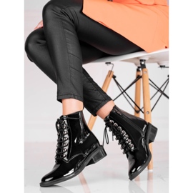 Eleganter Schnürstiefel für Damen mit flachem Shelovet-Absatz schwarz 1