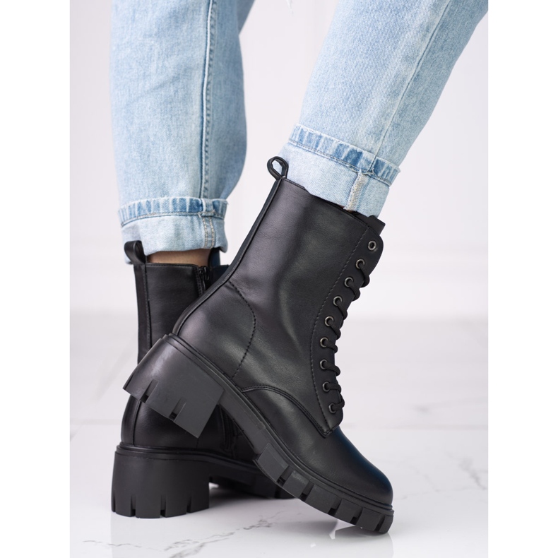 Klassischer schwarzer Shelovet-Schnürstiefel mit hohem Absatz 1