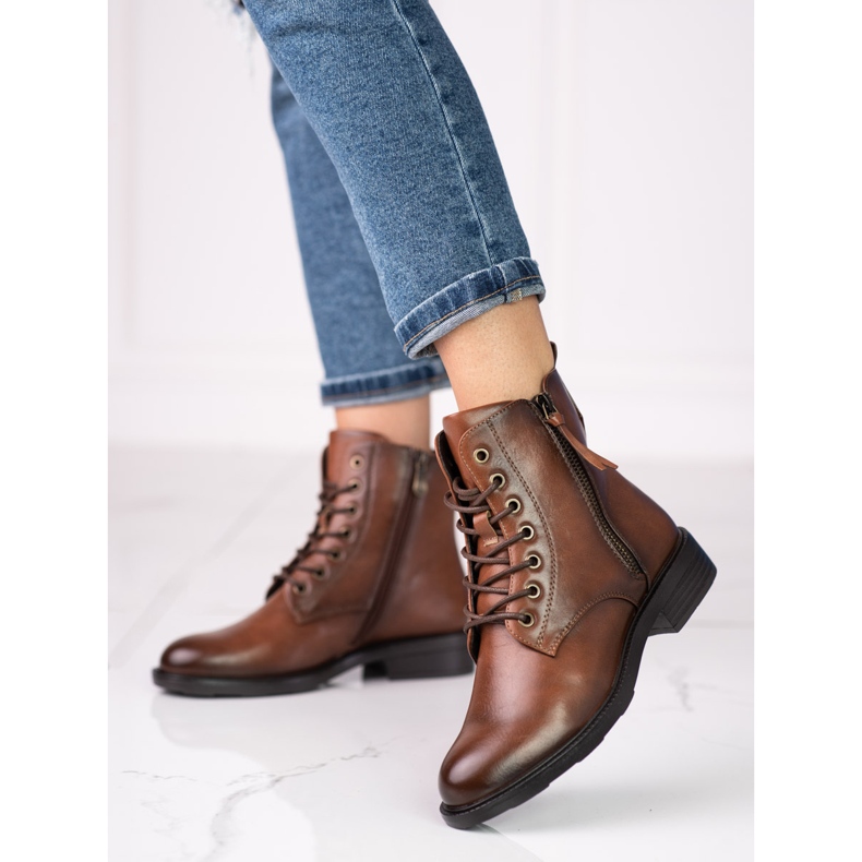 Damen-Schnürstiefel mit flachem Shelovet-Absatz braun 1
