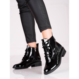 Eleganter Shelovet-Schnürstiefel für Damen aus lackiertem Öko-Leder schwarz 1