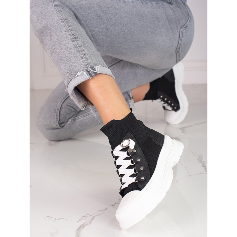 Schwarze Damensneaker mit hohem Shelovet-Obermaterial 1