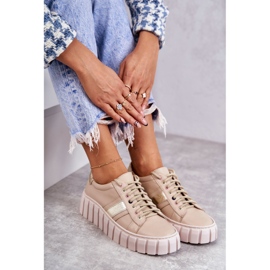 PA2 Damen Sport Lederschuhe gebunden Beige-Gold Ariva braun 1