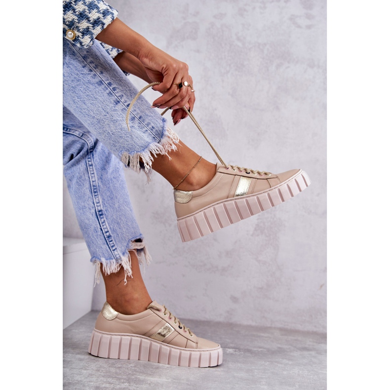 PA2 Damen Sport Lederschuhe gebunden Beige-Gold Ariva braun 2