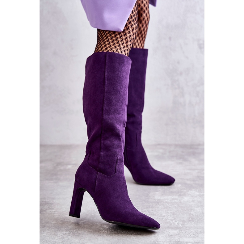 FG2 Damenstiefel auf Ferse bis zum Knie Violett Wirklich Liebe 1