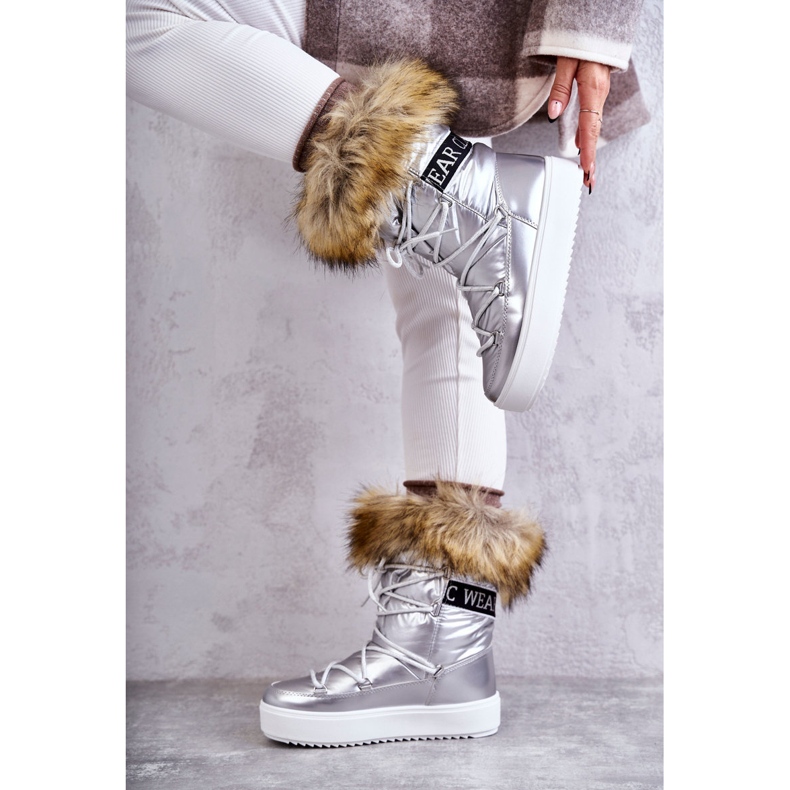 Damen-Schnür-Schneestiefel in Silber Santero 2