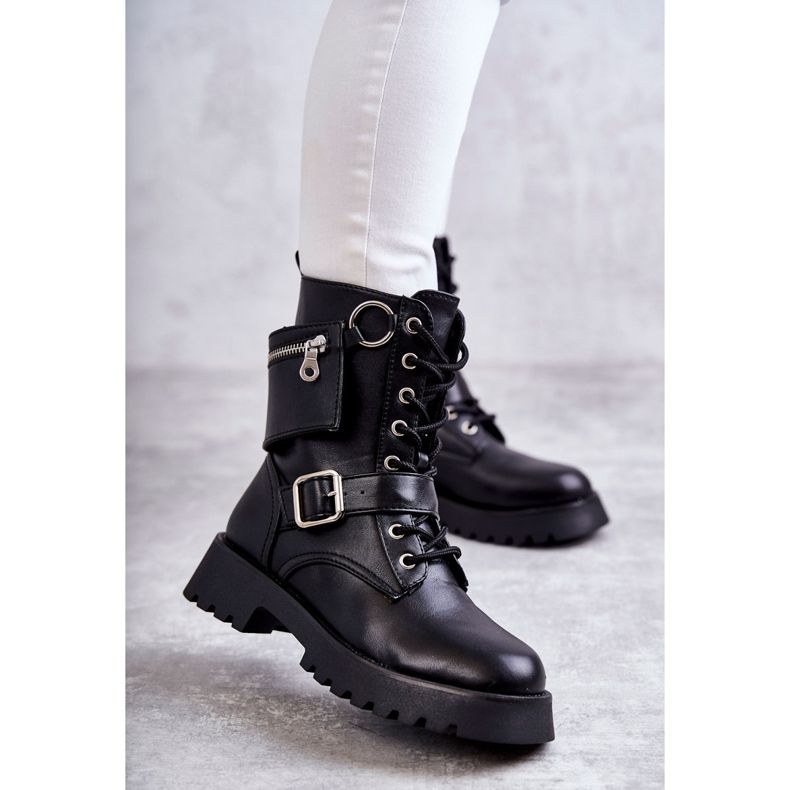 Öko-Leder-Stiefel mit flachem Absatz Schwarz Marlis 1