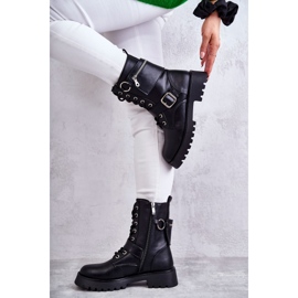 Öko-Leder-Stiefel mit flachem Absatz Schwarz Marlis 4