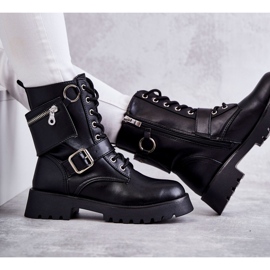 Öko-Leder-Stiefel mit flachem Absatz Schwarz Marlis 8