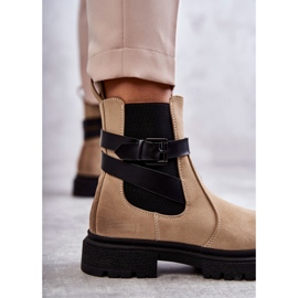 FE1 Warme Damenstiefel Jodhpurstiefeletten Mit Gürtel Beige Jose 2