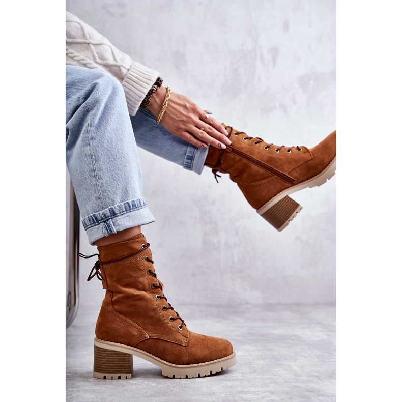 Warme Damenstiefel auf High Heel Camel Julieta braun 1