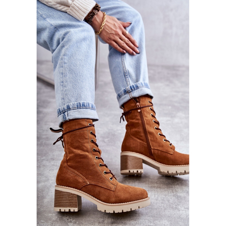 Warme Damenstiefel auf High Heel Camel Julieta braun 2