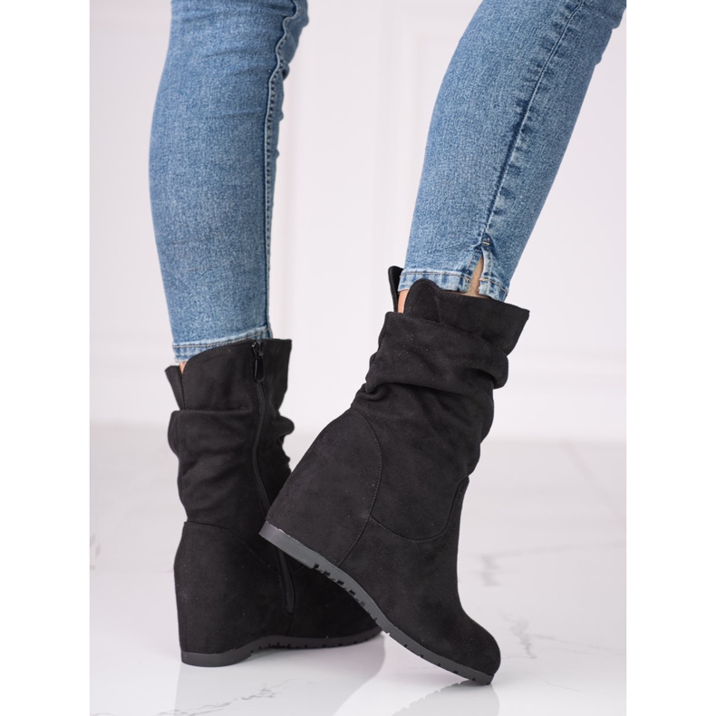 Damenstiefel auf dem Shelovet Wedge mit gekräuseltem Obermaterial schwarz 1