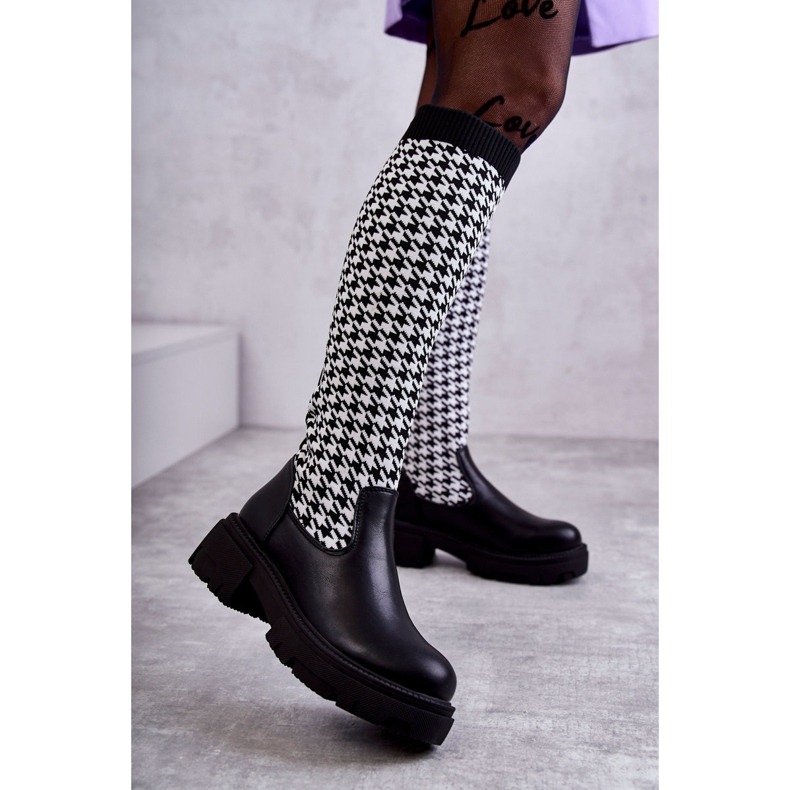 Damen Sock Boots Schwarz-Weiß Avira 1