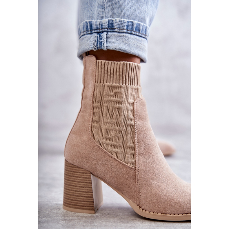 FE1 Damen Wildlederstiefel mit Socke Beige Montes 2