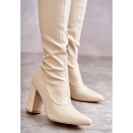 Leder High Heel Stiefel Beige Casto 2