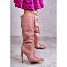 Modische Stiefel auf hohem Absatz mit Zirkonia Pink Lovisa rosa 2