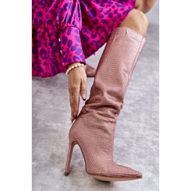 Modische Stiefel auf hohem Absatz mit Zirkonia Pink Lovisa rosa 1