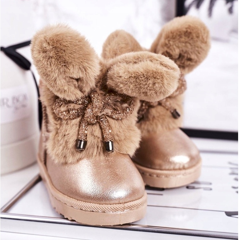 Kinder Schneestiefel mit Fell mit Ohren Pink Gold Bunny rosa golden 1