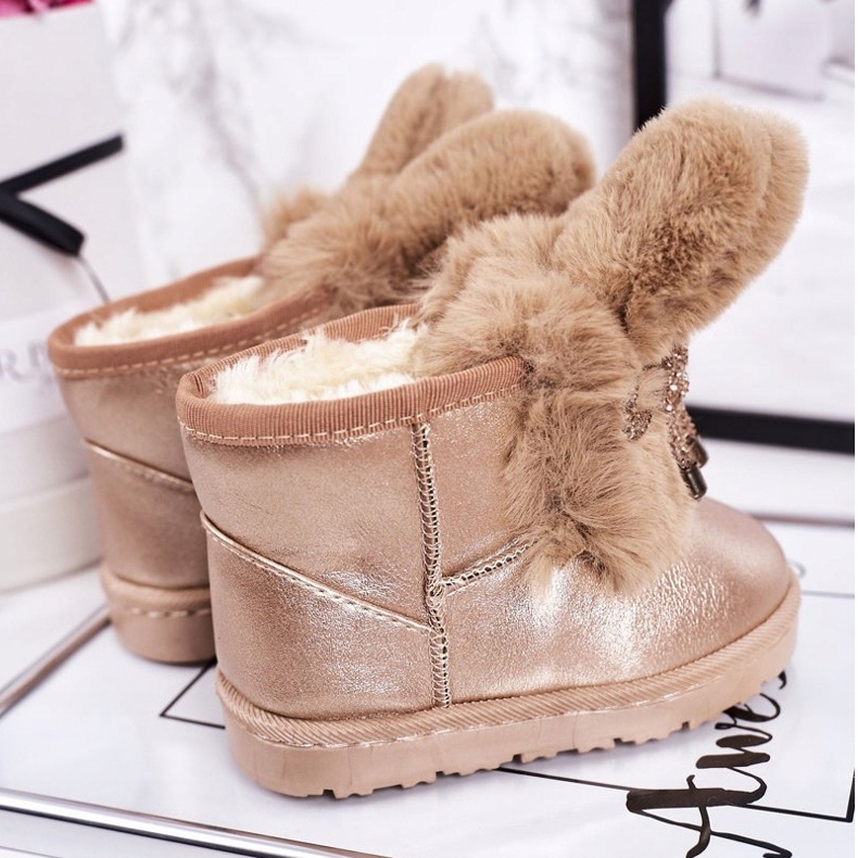 Kinder Schneestiefel mit Fell mit Ohren Pink Gold Bunny rosa golden 3