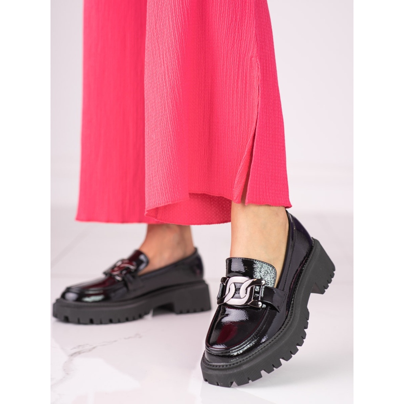 Schwarze Shelovet Damen Mokassins aus Lackleder 1