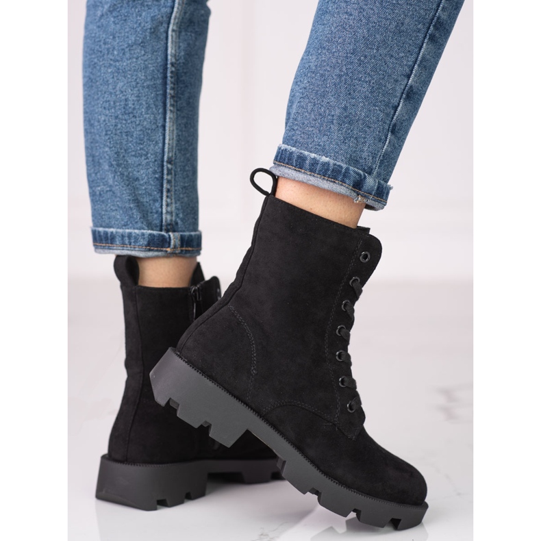 Damen Shelovet schwarze geschnürte Wildledertaschen 1