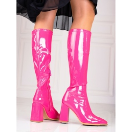 Damenstiefel am Shelovet-Pfosten aus lackiertem Öko-Leder, rosa 1