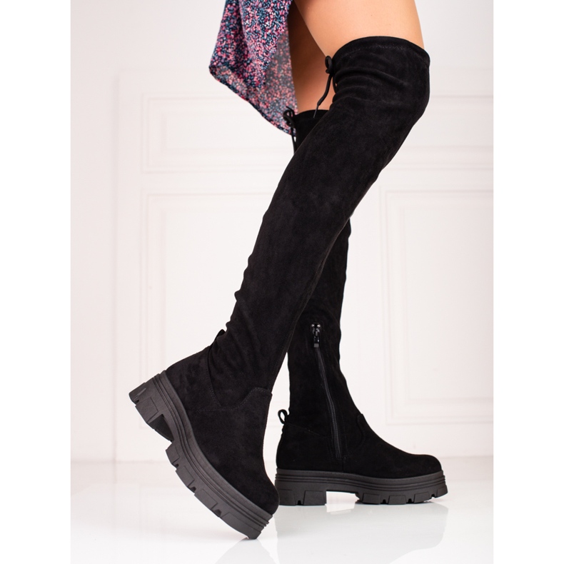 Overknee-Stiefel von Shelovet für Damen auf schwarzem Plateau 1