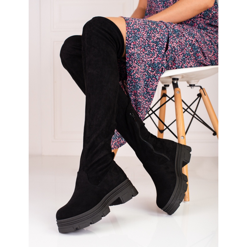 Overknee-Stiefel von Shelovet für Damen auf schwarzem Plateau 2