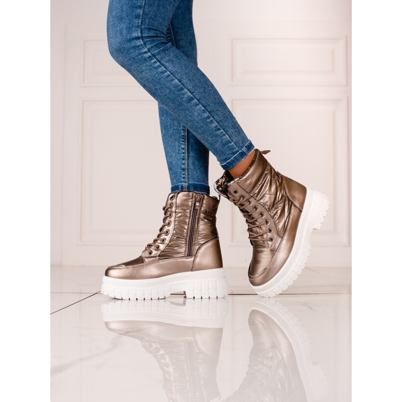 Braune Schneestiefel für Damen mit Shelovet-Schnürung 1