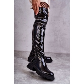 GOE Patent KK2N4023 Schwarze Stiefel über dem Knie auf einem flachen Absatz 1