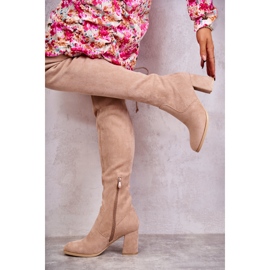 FE1 Klassische Clarissa Overknee-Stiefel aus beigefarbenem Wildleder braun 2