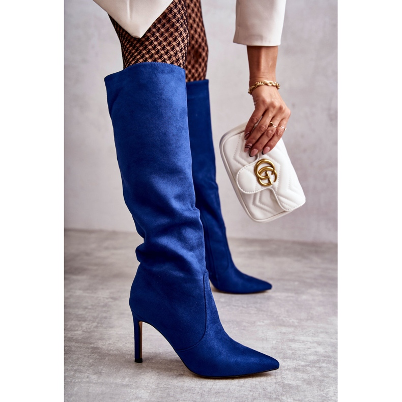 FS1 Wildlederblaue Carite-Stiefel mit hohem Absatz 2