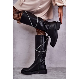 FS1 Schwarze Damenstiefel mit Verzierungen Schwarz Finlay 1