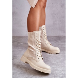 FS1 Damenstiefeletten mit Socke auf flachem Absatz Beige Liam braun 2