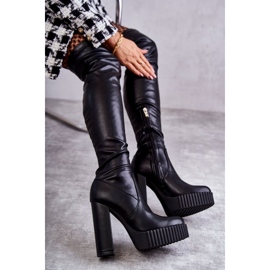 FS1 Hohe Lederstiefel auf der schwarzen Katrina-Plattform 1