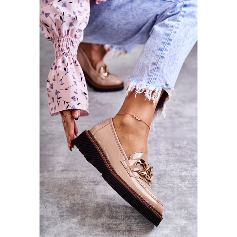 Vinceza Lackierte Loafer auf der beigefarbenen Reidun-Plattform braun 1