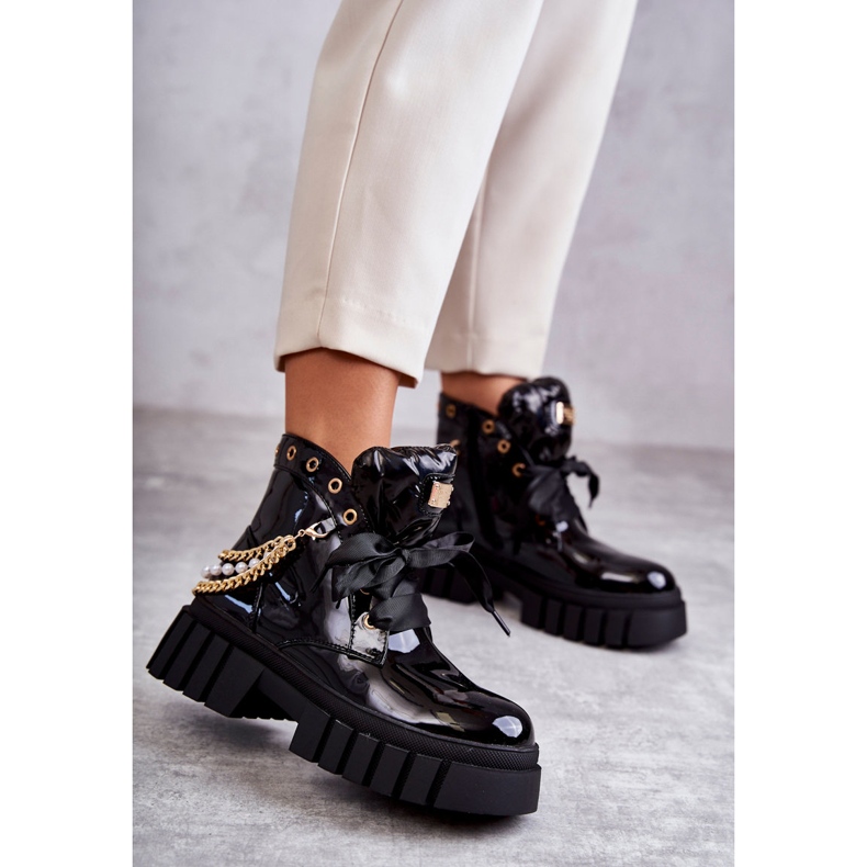 Lackierte warme Stiefel mit Kette Black Karoline schwarz 2
