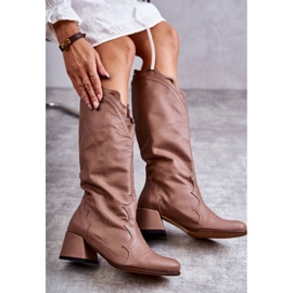 PA2 Knielange Lederstiefel dunkelbeige Andreia braun 1