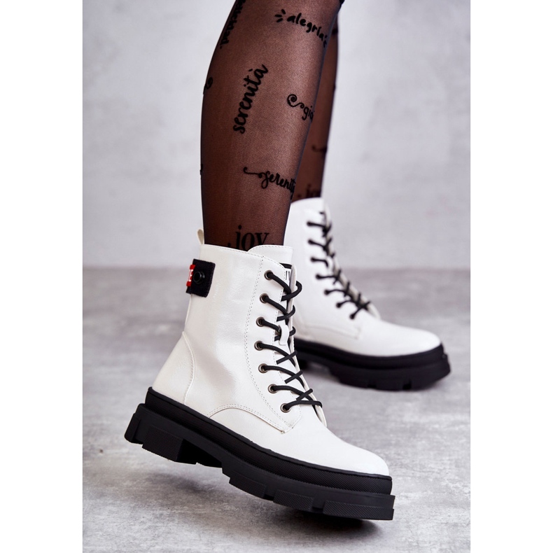 S.Barski Damen Lackstiefel Schnürstiefel Weiß Conny 2