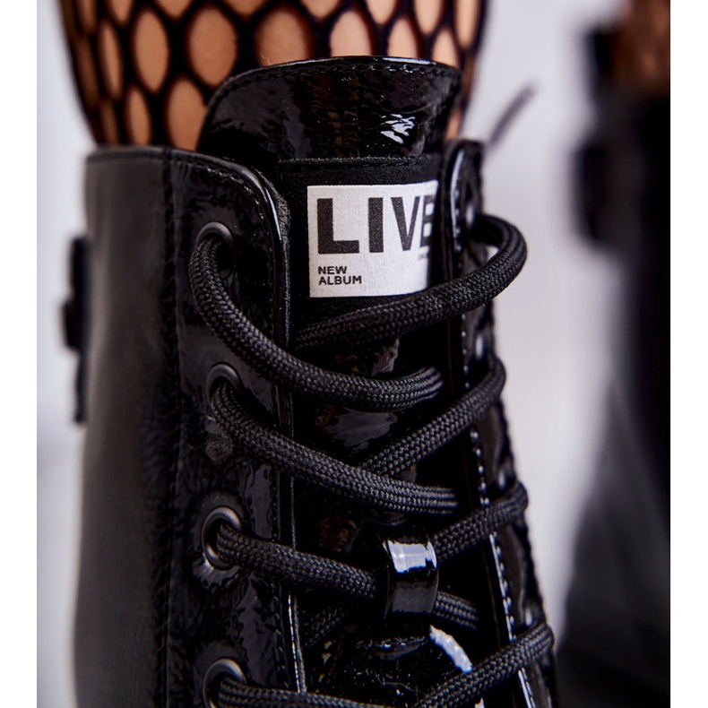 S.Barski Damen-Lackstiefel zum Schnüren Workers Black Conny schwarz 2