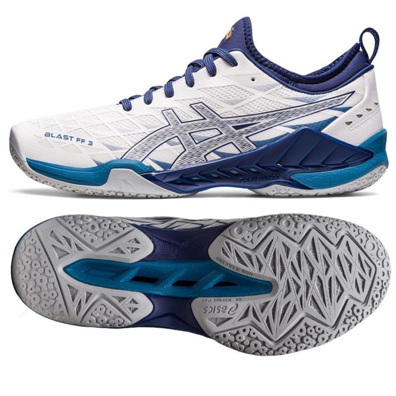 Asics Blast Ff 3 M 1071A076 100 Handballschuh weiß navy blau 1