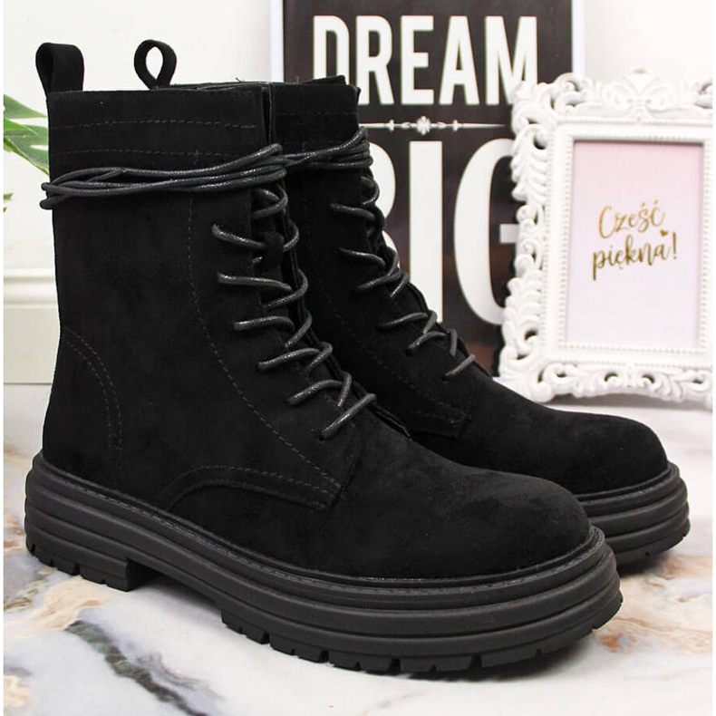 D&A Schwarze OLI175B Trapperstiefel aus schwarzem Wildleder 2