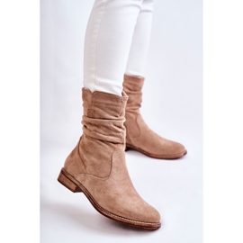 S.Barski Geknitterte Wildlederstiefel für Damen Beige Joanne 1