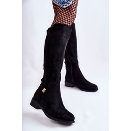 S.Barski Wildleder Flache Stiefel Schwarz Giulia 1