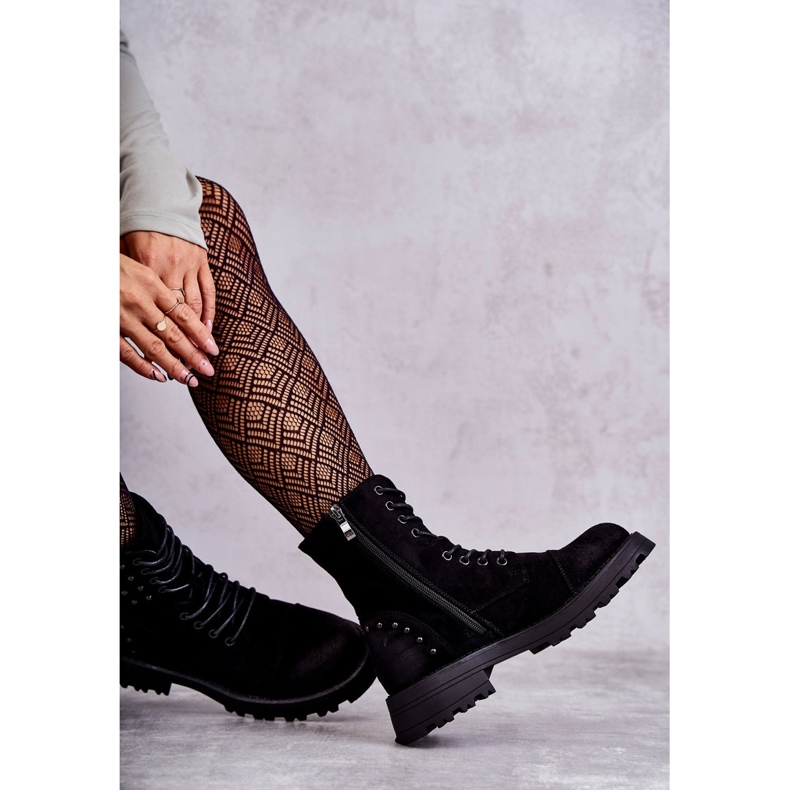 Schwarze Palmira Wildlederstiefel mit Nieten 2